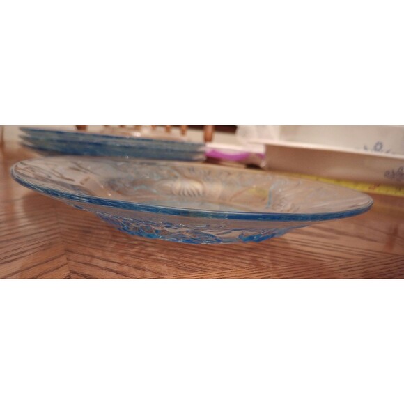 Vintage Kig Ice Blue Pressed Glass Dishes: Poinsettia Design, Set of 12 - Picture 3 of 8